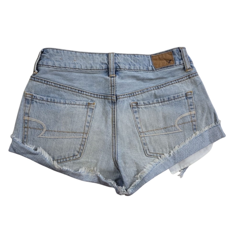 Distressed Denim Women Shorts American Eagle Embroidered Size 2 - Picture 2 of 6